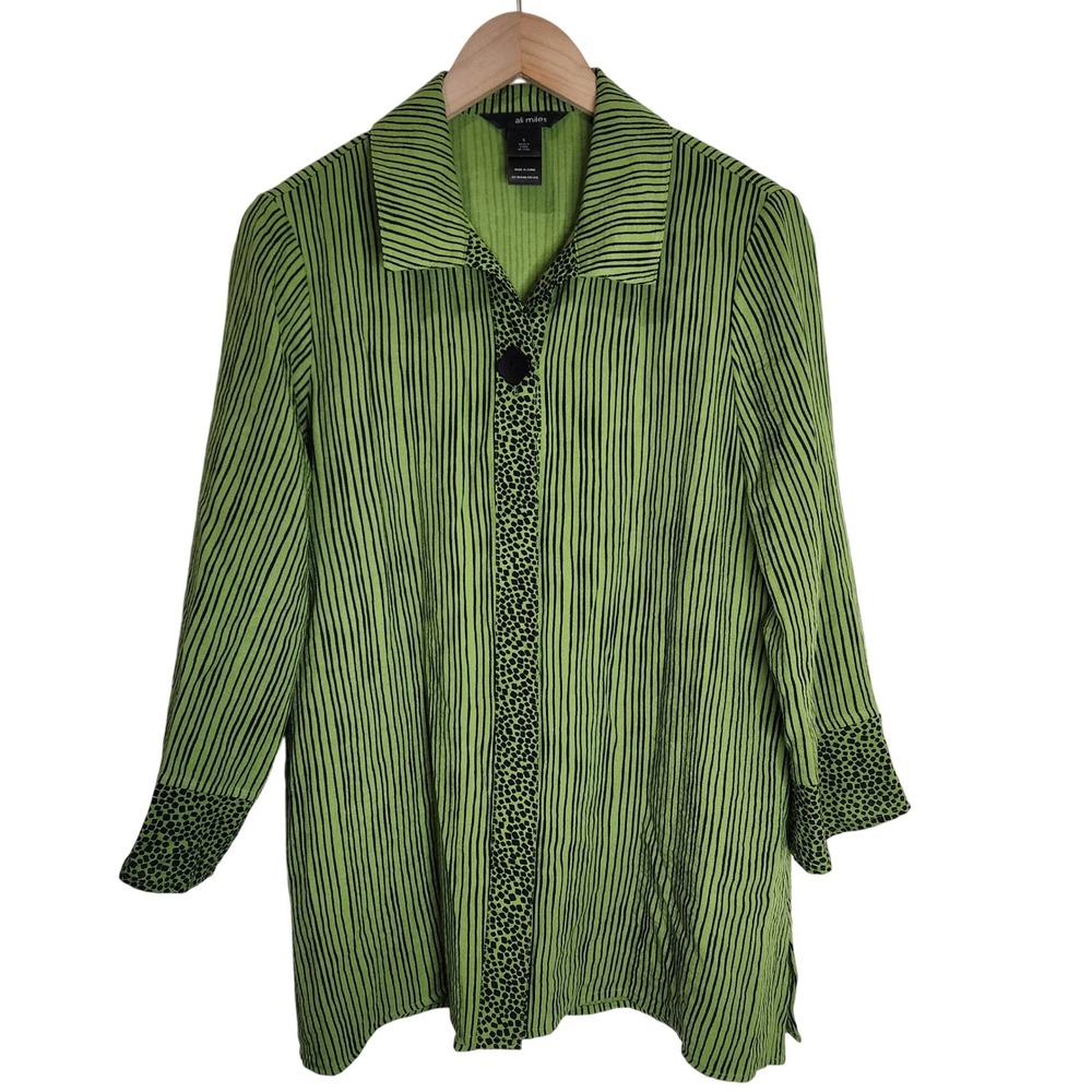 Ali Miles Tunic Women's Small Striped Artsy Button‎ Up Green